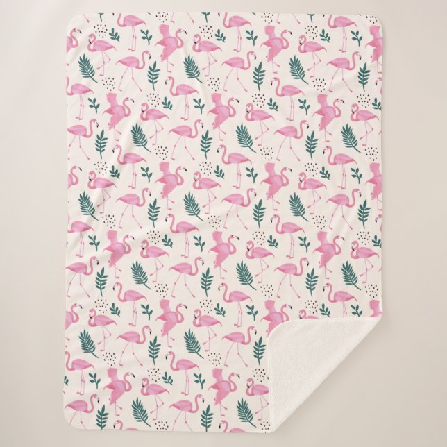 Flamingo pattern sherpa blanket (Front)