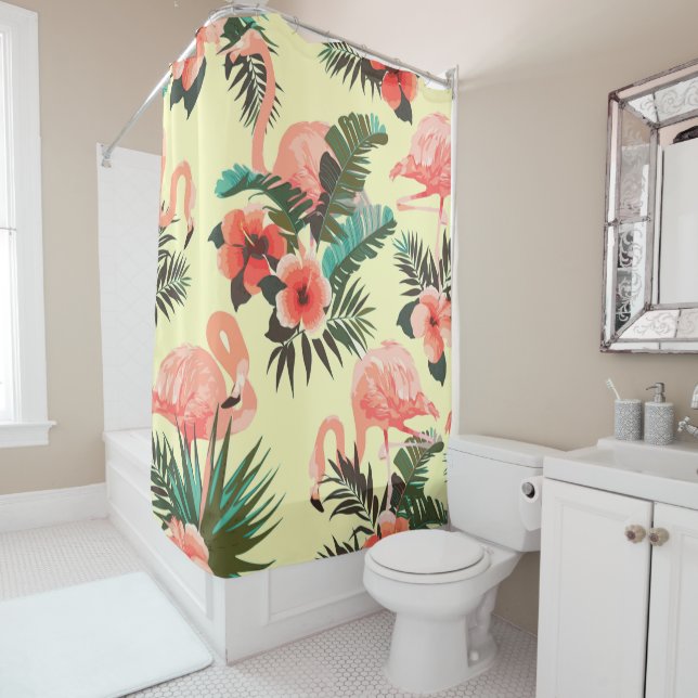 Flamingo Pattern Shower Curtain (In Situ)
