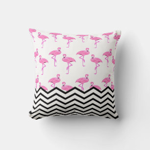 Flamingo Pattern with Chevron Stripes Cushion