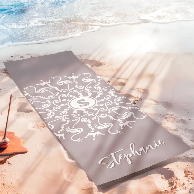 Flamingo Pearl Mandala Monogram Lavender Beachy Yoga Mat (Creator Uploaded)