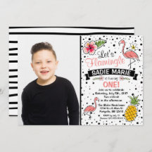Flamingo Pinapple Doodle Birthday Photo Invitation