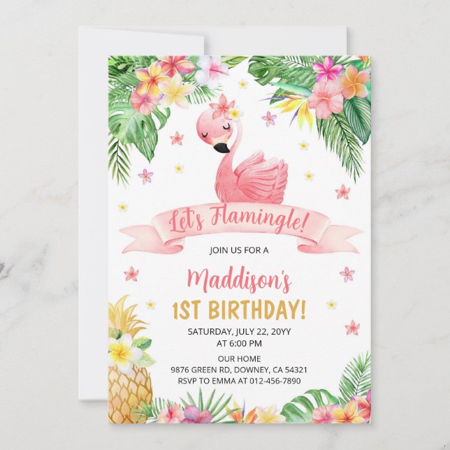 Flamingo Pineapple Birthday Party Birthday Invitation (Front)