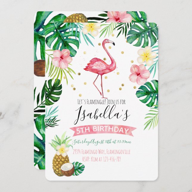 Flamingo Pineapple Birthday Party Invitation (Front/Back)