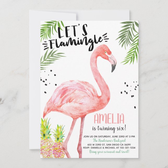 Flamingo Pineapple Watercolor Invitation Event (Front)