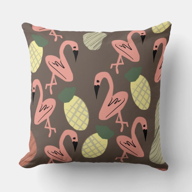 Flamingo Pineapples Hand Drawn Doodles Cushion (Front)