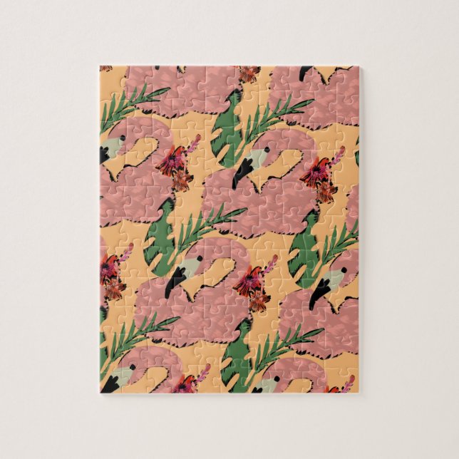 Flamingo Pineapples Hand Drawn Doodles Jigsaw Puzzle (Vertical)