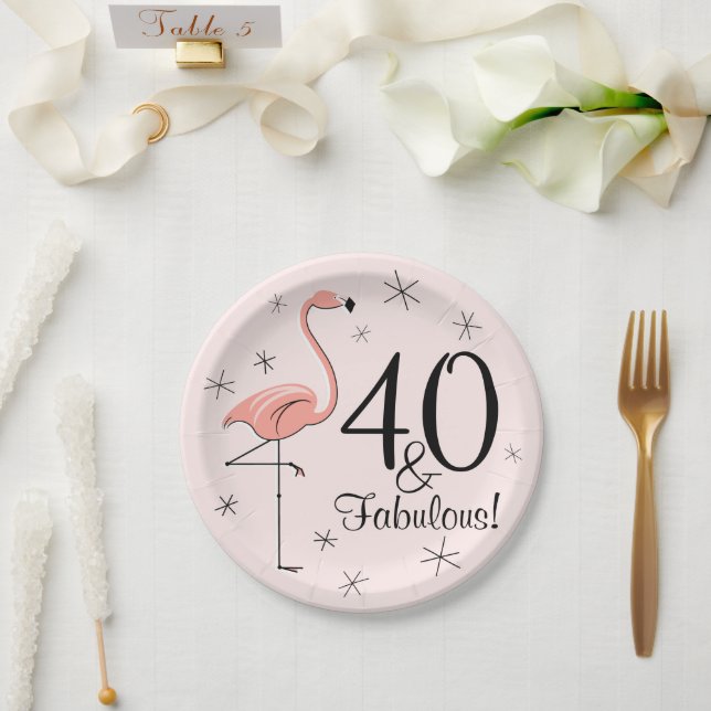 Flamingo Pink 40 and Fabulous paper plate (Wedding)