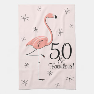 Flamingo Pink 50 and Fabulous! kitchen towel