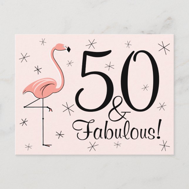 Flamingo Pink "50 and Fabulous!" postcard (Front)