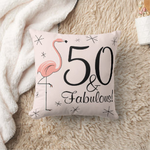 Flamingo Pink '50 and Fabulous!' throw pillow