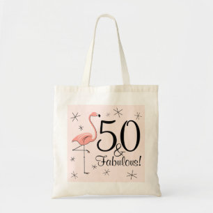 Flamingo Pink '50 and Fabulous!' tote bag