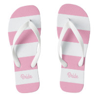 Flamingo Pink and White Stripe Bride Flip Flops