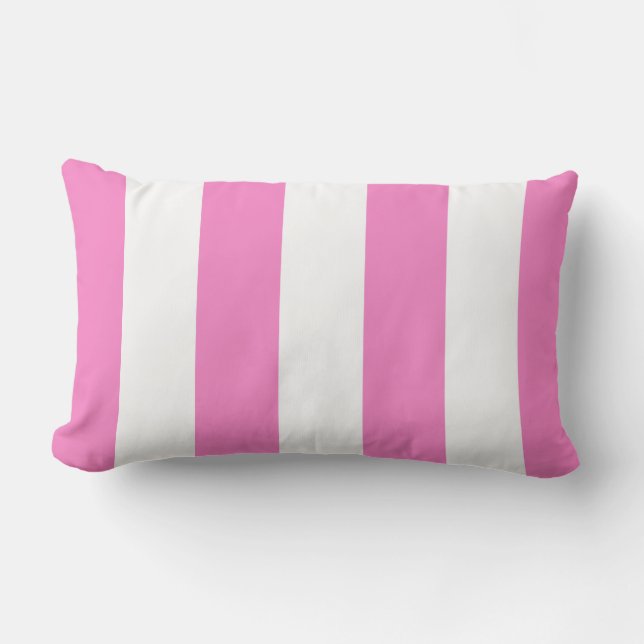 Flamingo Pink and White Stripes Lumbar Pillow (Front)
