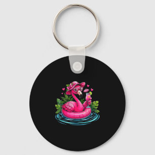 Flamingo pink beach vibes palm tree tropical key ring