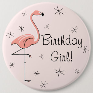 Flamingo Pink 'Birthday Girl!' button
