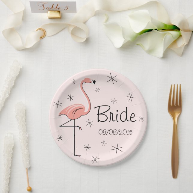Flamingo Pink Bride and Date paper plate (Wedding)