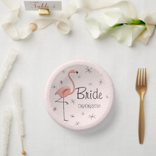Flamingo Pink Bride and Date Paper Plate