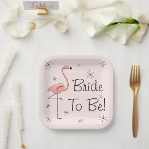 Flamingo Pink Bride to Be! square Paper Plate