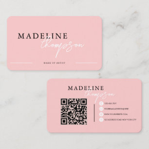 Flamingo Pink Calligraphy Script QR code Business Card