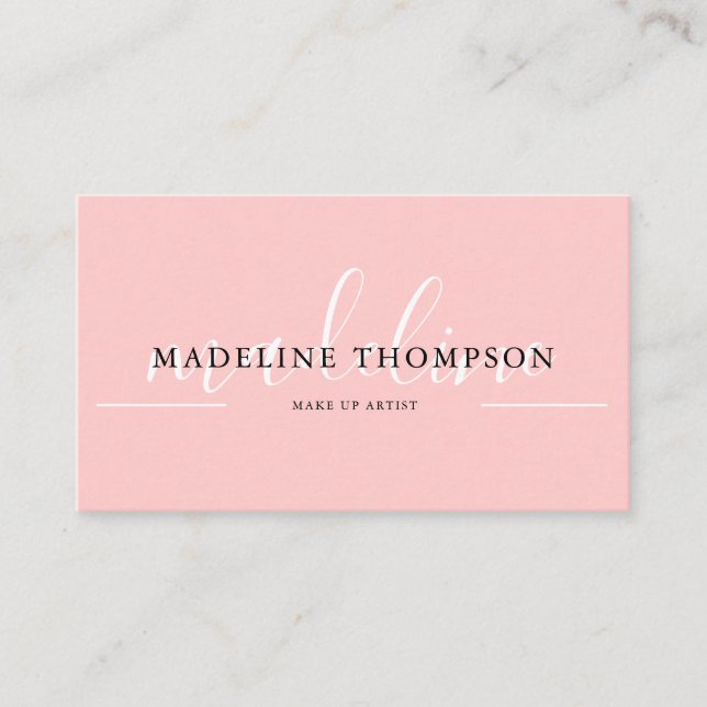 Flamingo Pink Calligraphy Script QR code Business Card (Front)