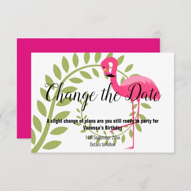 FLAMINGO PINK CHANGE THE DATE White RSVP Card (Front/Back)
