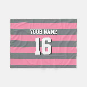 Flamingo Pink Charcoal Team Jersey Preppy Stripe Fleece Blanket