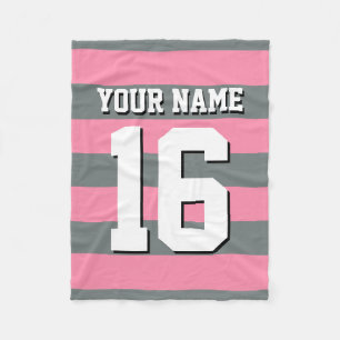 Flamingo Pink Charcoal Team Jersey Preppy Stripe Fleece Blanket