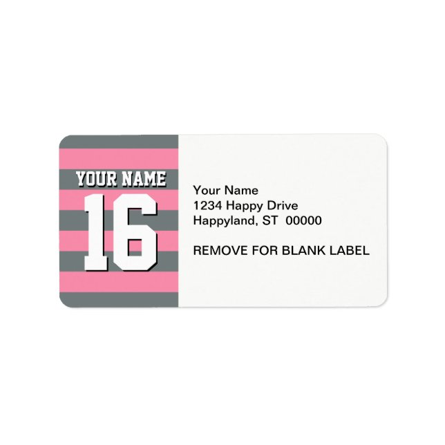 Flamingo Pink Charcoal Team Jersey Preppy Stripe Label (Front)