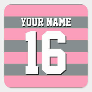 Flamingo Pink Charcoal Team Jersey Preppy Stripe Square Sticker