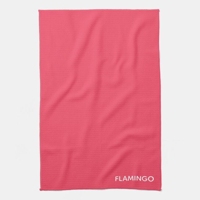 Flamingo pink color name tea towel (Vertical)