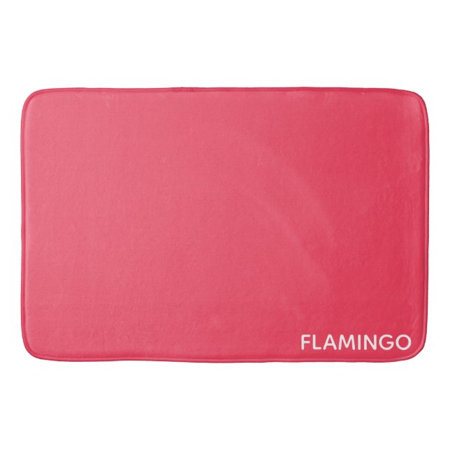 Flamingo pink colour name bath mat (Front)