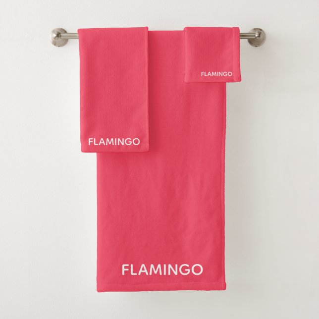 Flamingo pink colour name bath towel set (Insitu)