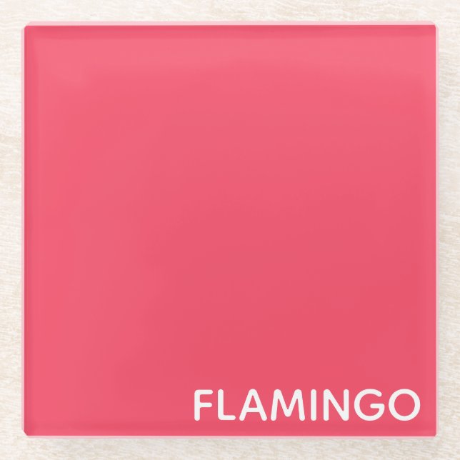 Flamingo pink colour name glass coaster (Front)