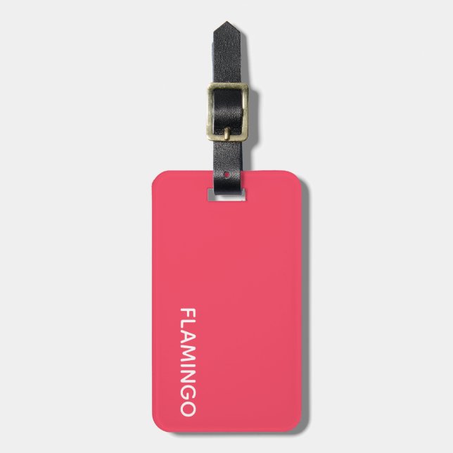 Flamingo pink colour name luggage tag (Front Vertical)