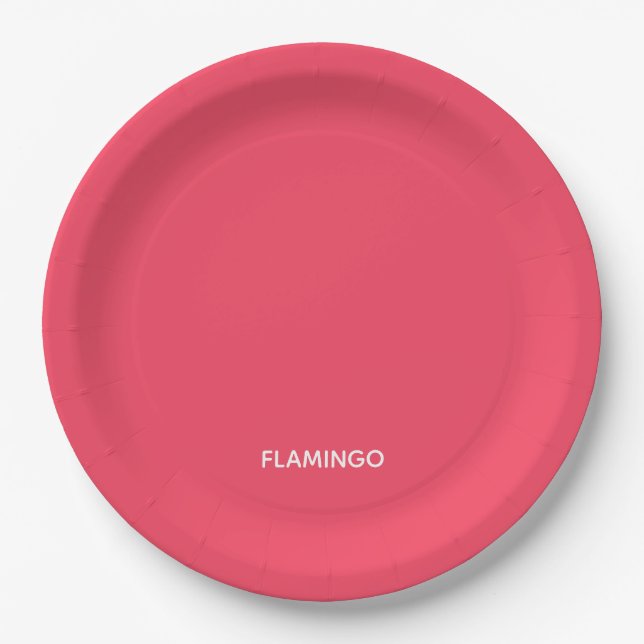 Flamingo pink colour name paper plate (Front)