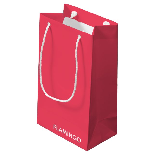 Flamingo pink colour name small gift bag (Back Angled)