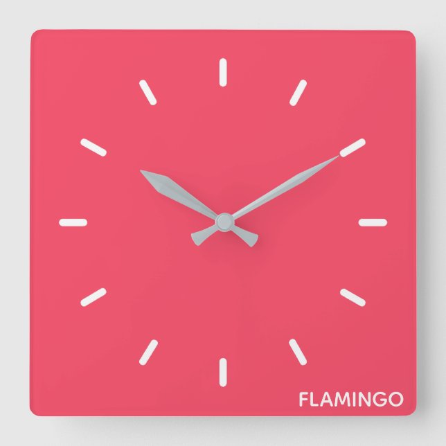 Flamingo pink colour name square wall clock (Front)