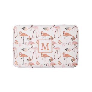 Flamingo Pink Coral Monogram Pattern Bath Mat