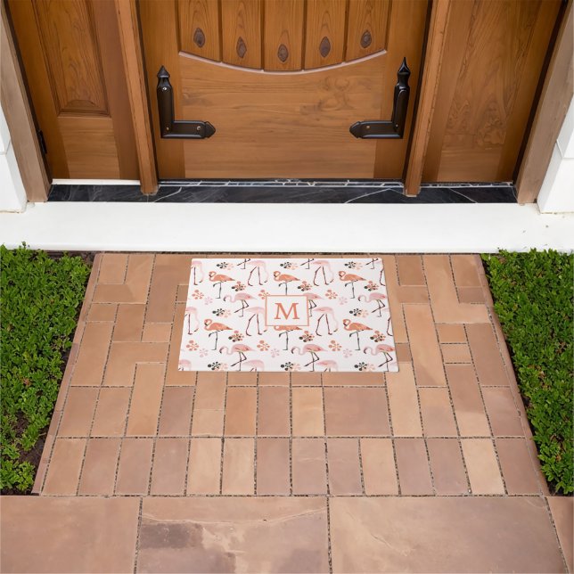Flamingo Pink Coral Monogram Pattern Doormat (Outdoor)