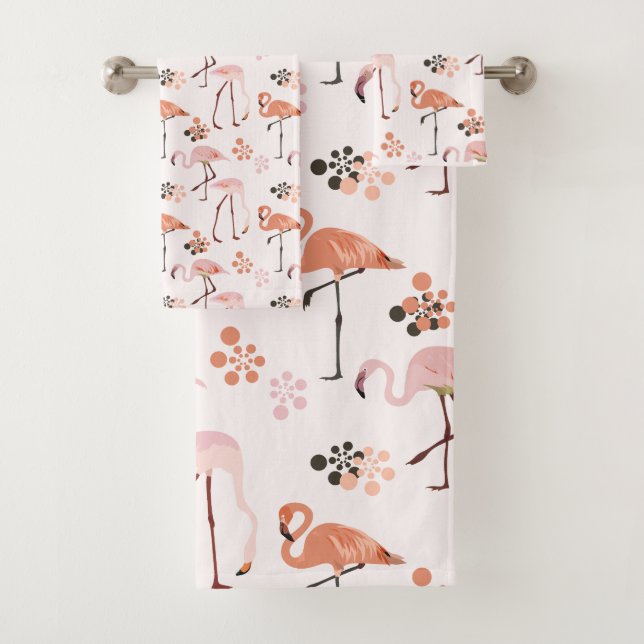 Flamingo Pink Coral Pattern Bath Towel Set (Insitu)