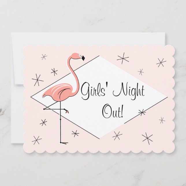Flamingo Pink Diamond Girls' Night Out! scalloped Invitation (Front)