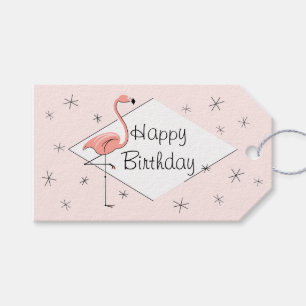 Flamingo Pink diamond Happy Birthday gift tags
