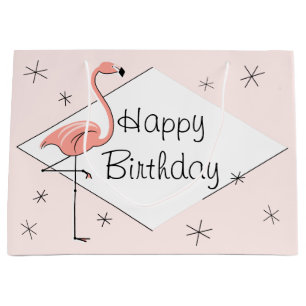 Flamingo Pink diamond Happy Birthday large Gift Bag