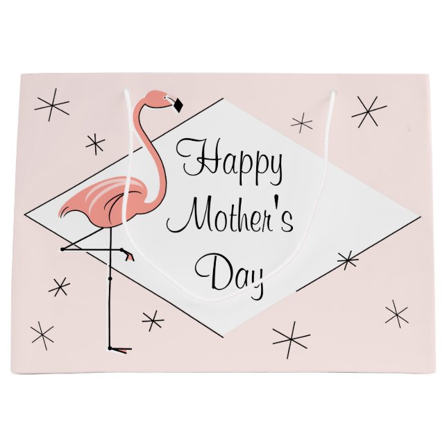 Flamingo Pink diamond Happy Mother's Day large Large Gift Bag (Front)