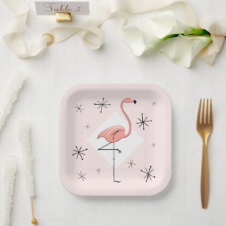 Flamingo Pink diamond square Paper Plate