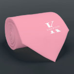 Flamingo Pink Elegant Monogram   Name one sided Tie<br><div class="desc">An elegant necktie featuring a bold white monogram across a Flamingo Pink background. On top of this monogram sits your first or last name spelled out in all capitals. If you prefer a bolder look for the personal name inside of the large letter you can do the following: Use the...</div>