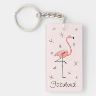Flamingo Pink 'Fabulous' acrylic rectangle Key Ring