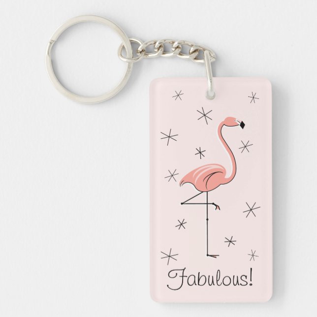 Flamingo Pink 'Fabulous' acrylic rectangle Key Ring (Front)