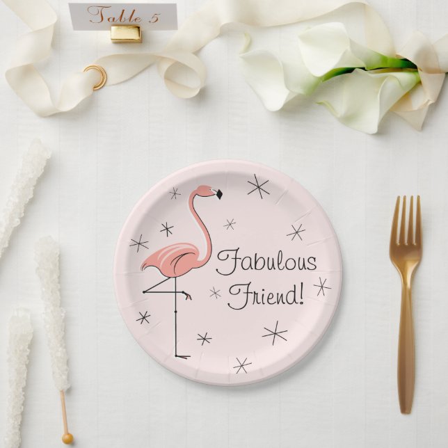 Flamingo Pink Fabulous Friend! paper plate (Wedding)