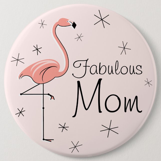 Flamingo Pink 'Fabulous Mum' button (Front)